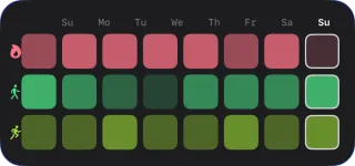 Overview widget with the last week of calories, steps and exercise.